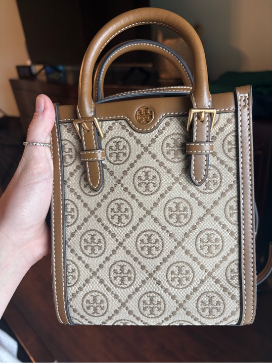 Tory Burch Handbags - Tory Burch Beige and Brown Mini Logo Jacquard Tote